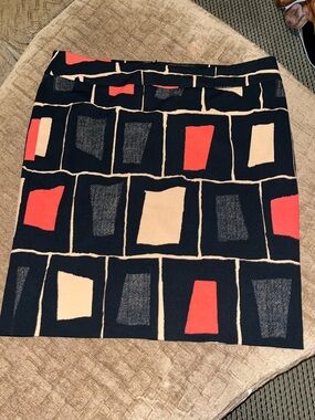 Nine West Pencil Skirt with Black Orange and Tan Geometric Blocks